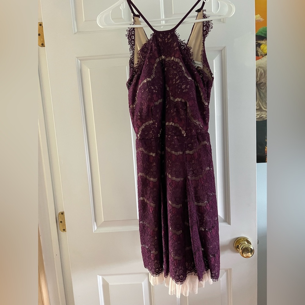 Francesca’s super cute plum cocktail dress